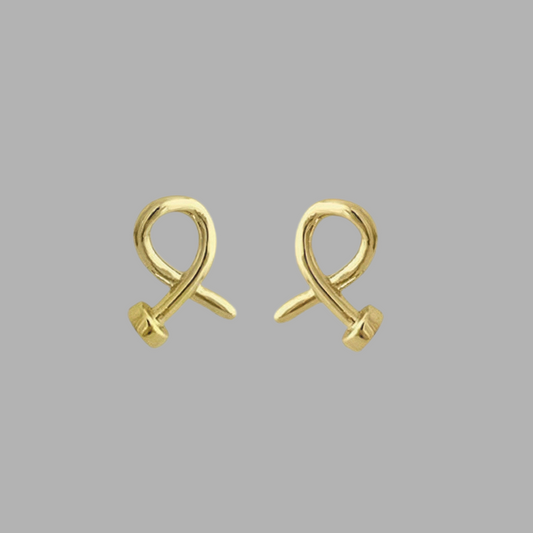 Gold plated crossed nail head stud earring