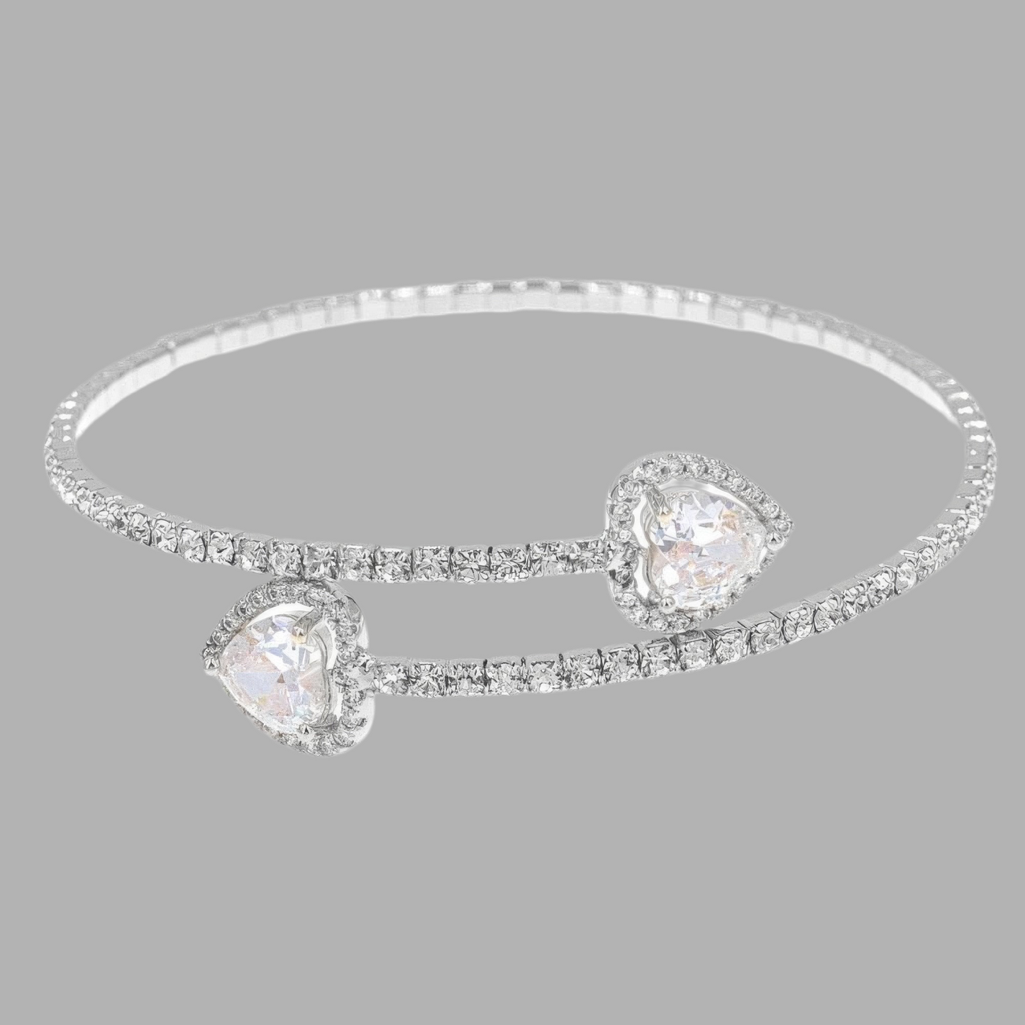 Rhinestone Heart Cz 1 Line Wire Cuff Bracelet