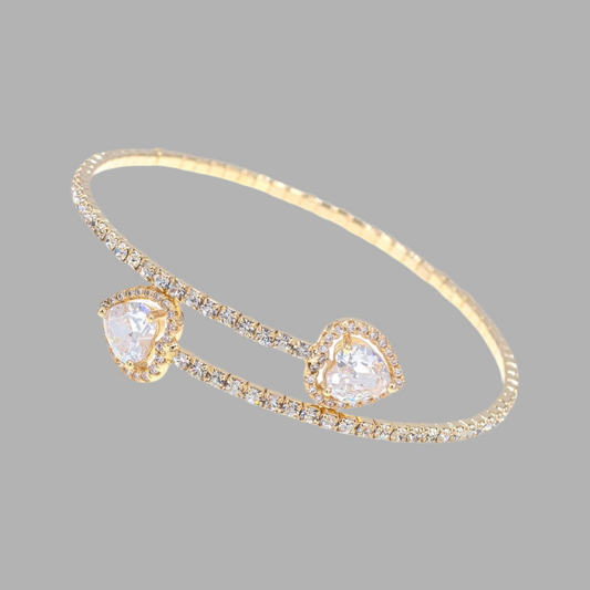 Rhinestone Heart Cz 1 Line Wire Cuff Bracelet